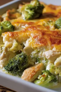 Delicious chicken broccoli bake fresh out of the oven