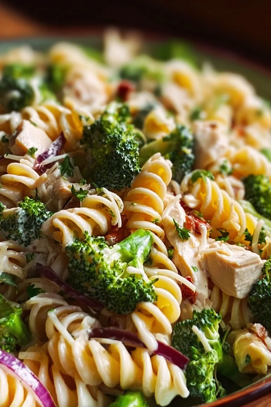 Delicious Chicken Broccoli Pasta Salad with fresh ingredients