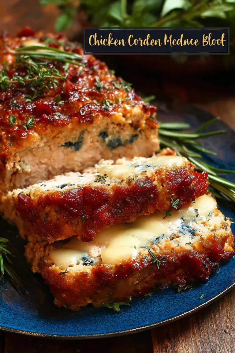 Delicious homemade Chicken Cordon Bleu Meatloaf with cheese and ham layers
