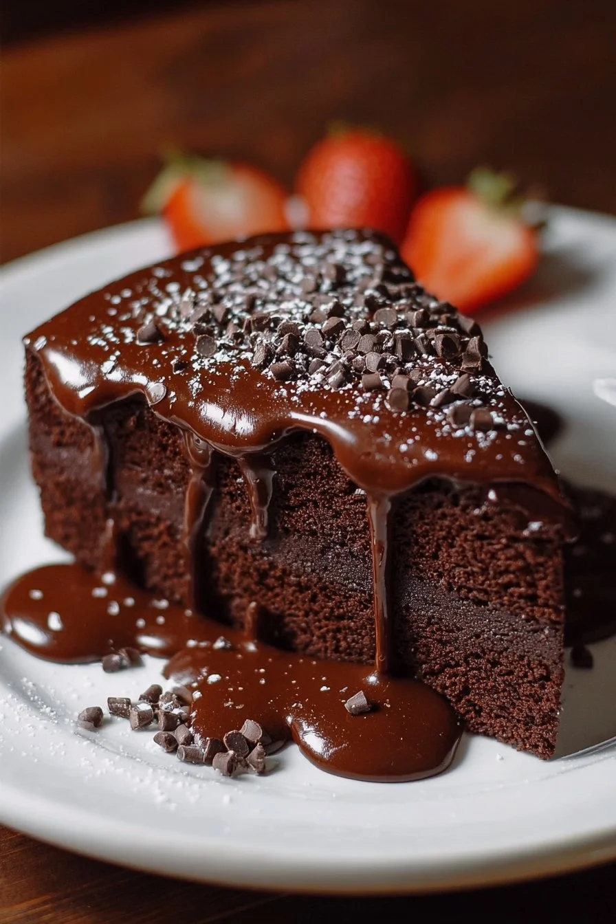 Delicious chocolate brownie cake topped with chocolate frosting