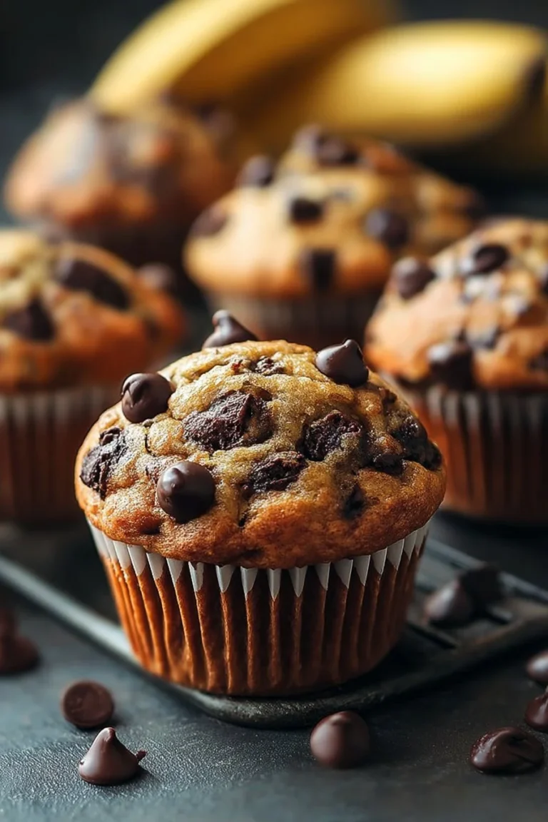 Delicious chocolate chip and banana muffins cooling on a wire rack