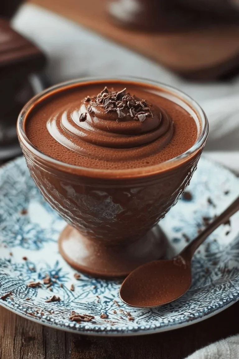 Delicious Chocolate Panna Cotta dessert topped with chocolate shavings.
