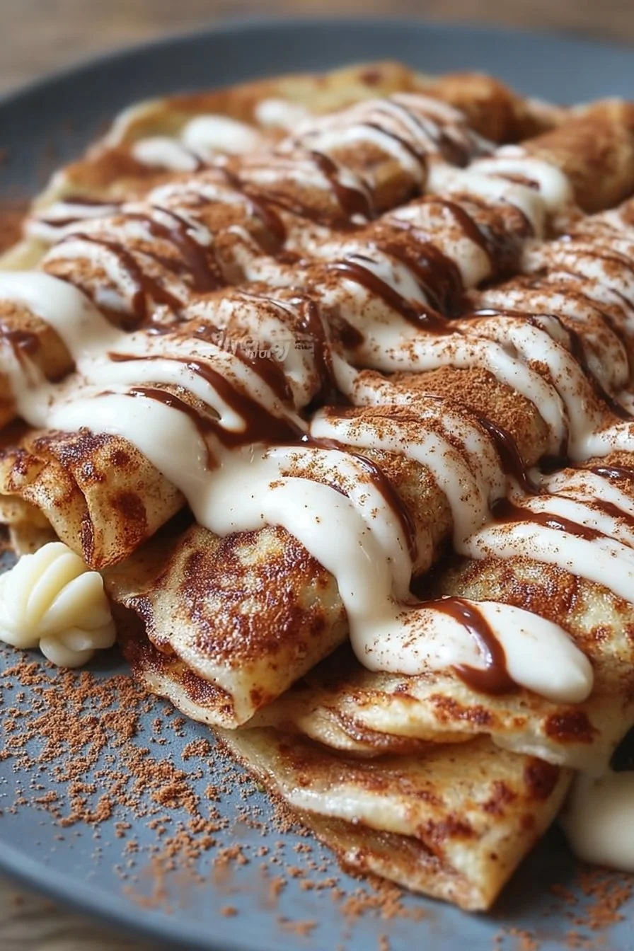 Delicious Cinnamon Roll Protein Crepes served with cinnamon and protein-rich filling