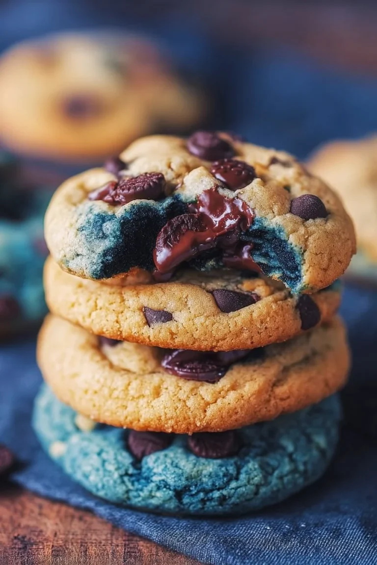 Delicious Cookie Monster cookies with blue frosting and chocolate chips.