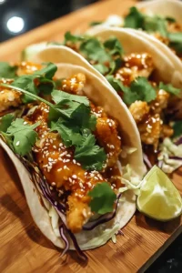 Crunchy Asian-style chicken tacos with fresh ingredients and vibrant toppings