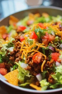 Delicious Doritos taco salad with fresh ingredients and crunchy toppings