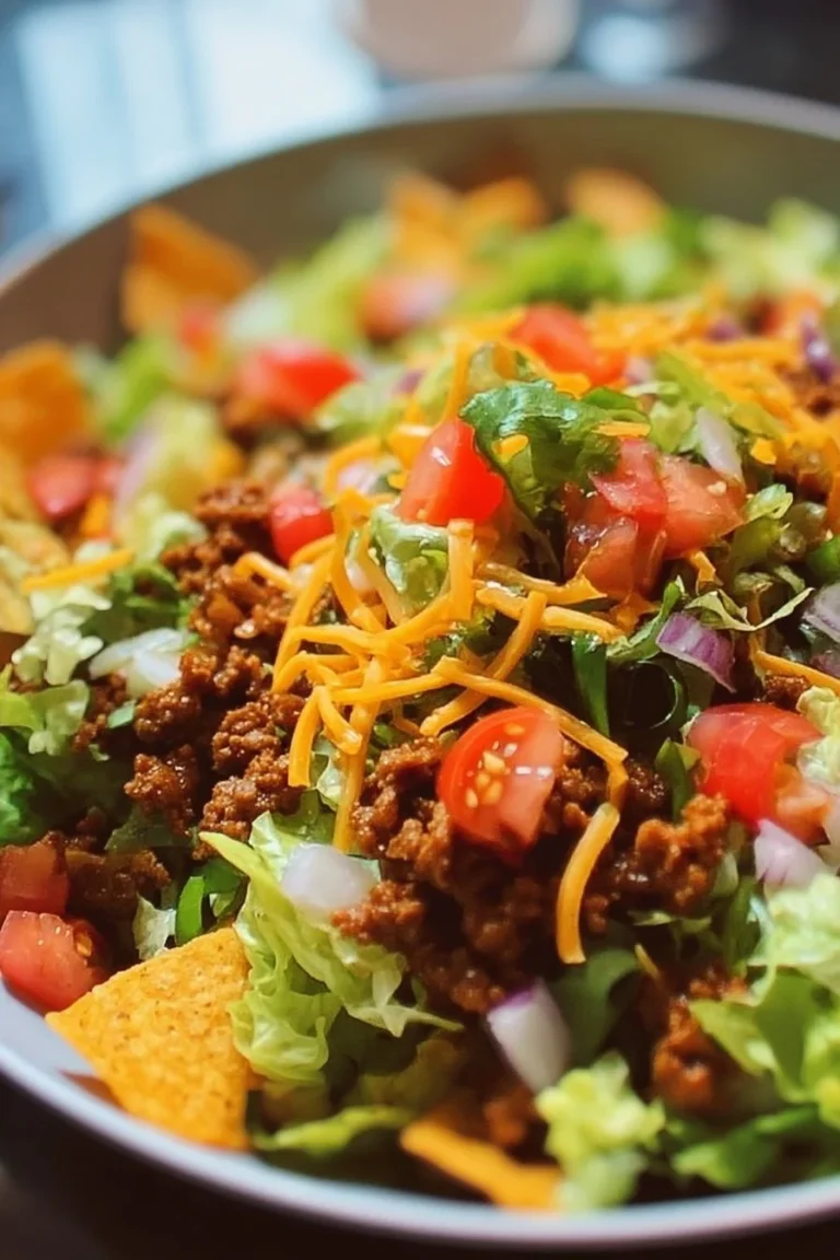 Delicious Doritos taco salad with fresh ingredients and crunchy toppings