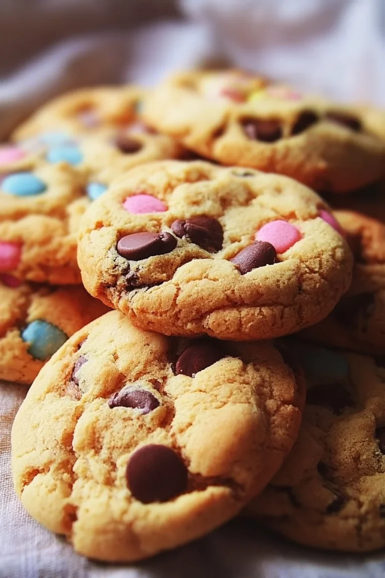 Easter Chocolate Chip Cookies decorated with pastel colors and festive themes