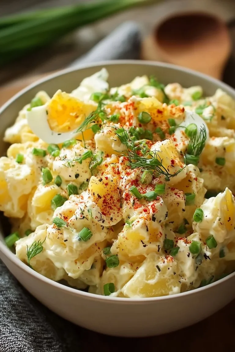 Delicious easy potato salad served in a bowl with fresh herbs