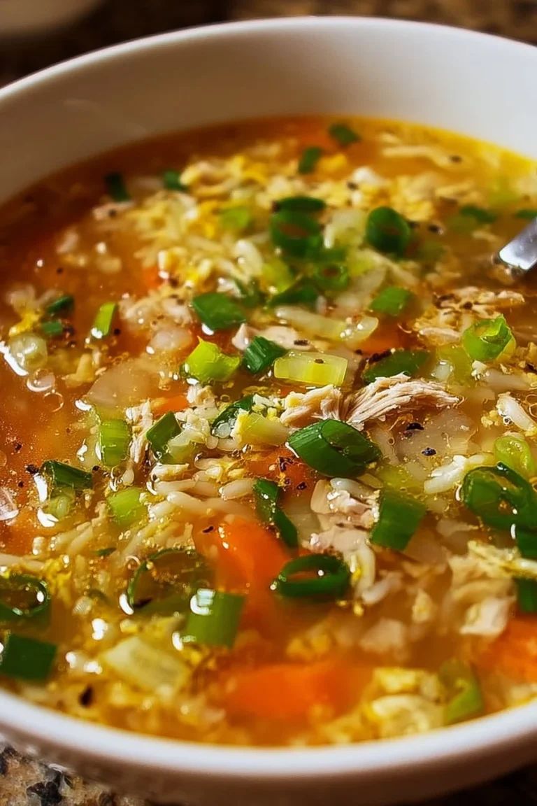 Bowl of Egg Roll Soup with vegetables and herbs in rich broth