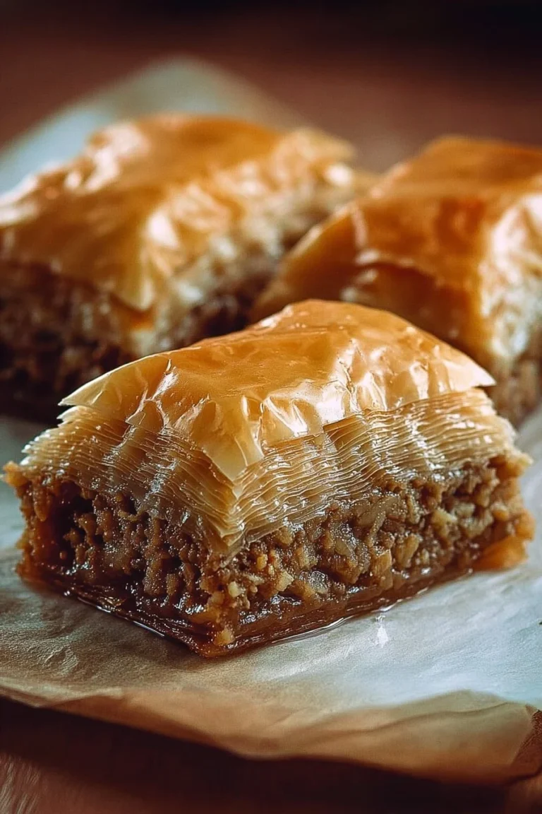 Delicious Greek Baklava with layers of pastry, nuts, and honey syrup