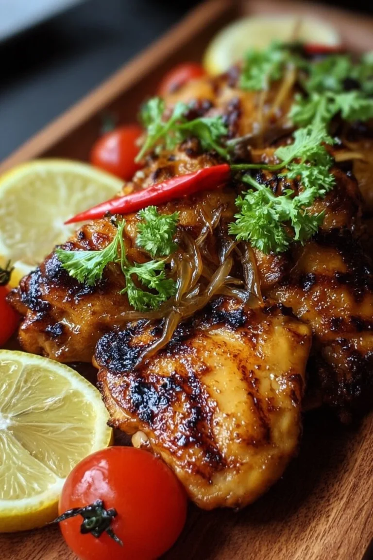 Grilled Vietnamese lemongrass chicken served with fresh herbs and rice