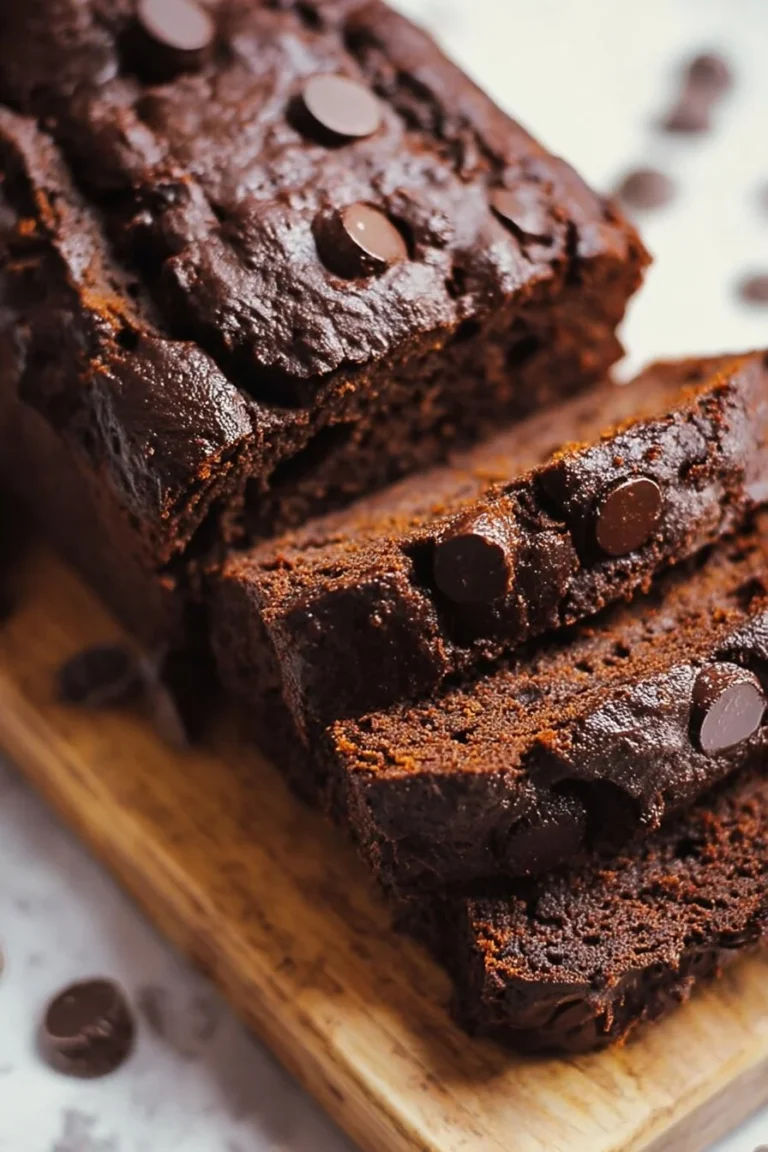 Healthy chocolate banana bread loaf with chocolate chips and bananas