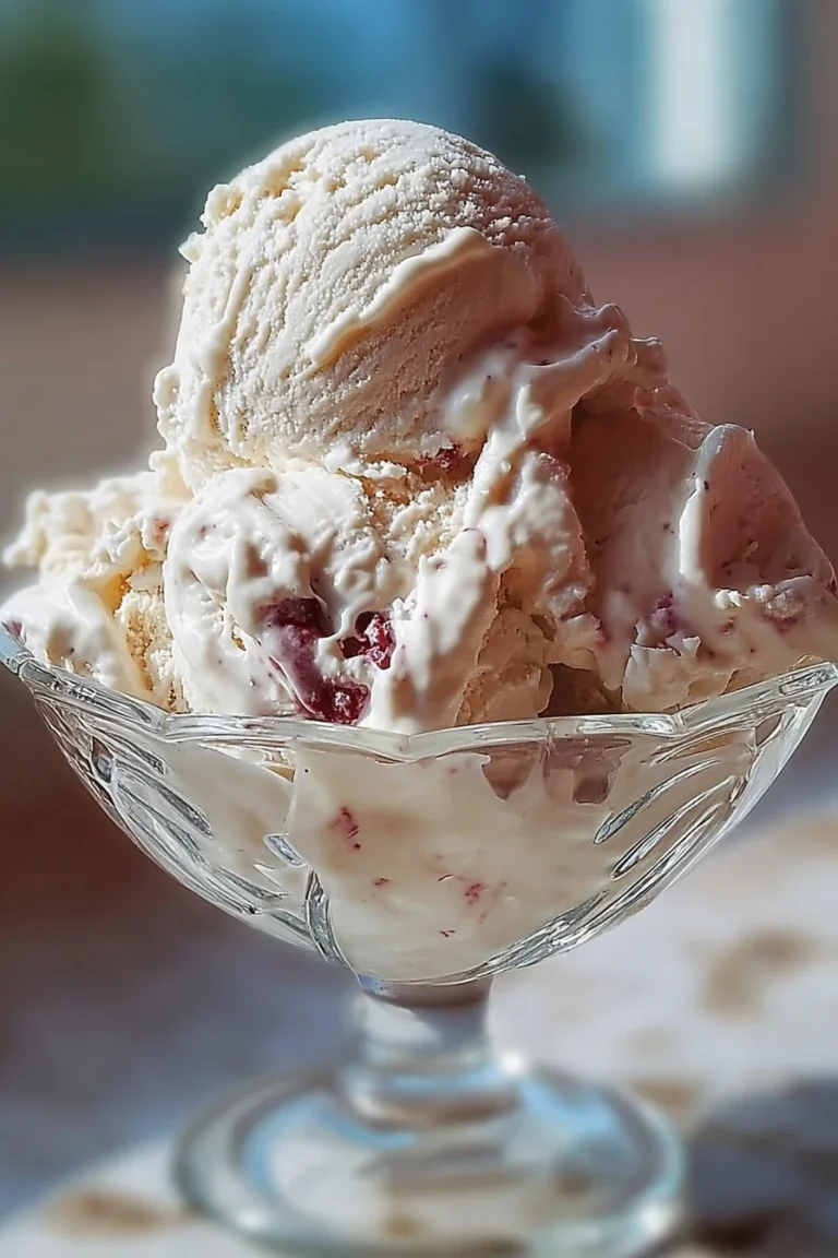 Bowl of delicious homemade ice cream topped with sprinkles and fruit.