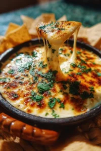 Delicious homemade queso fundido served in a skillet with toppings