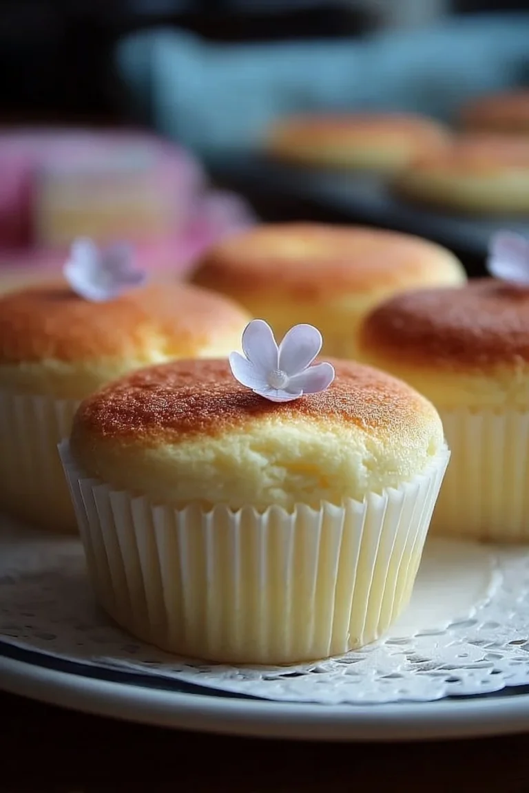 Delicious Japanese Cotton Cheesecake Cupcakes topped with whipped cream