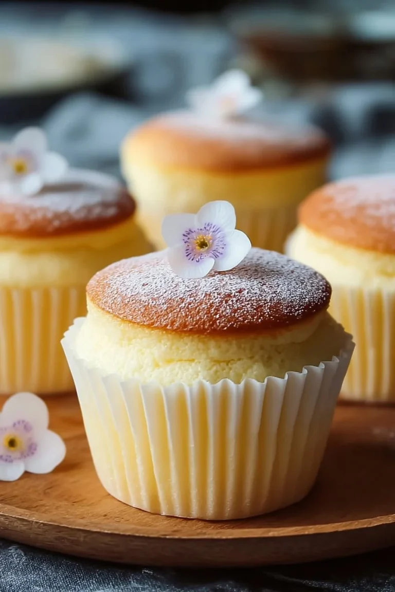 Fluffy Japanese cotton cheesecake cupcakes on a plate