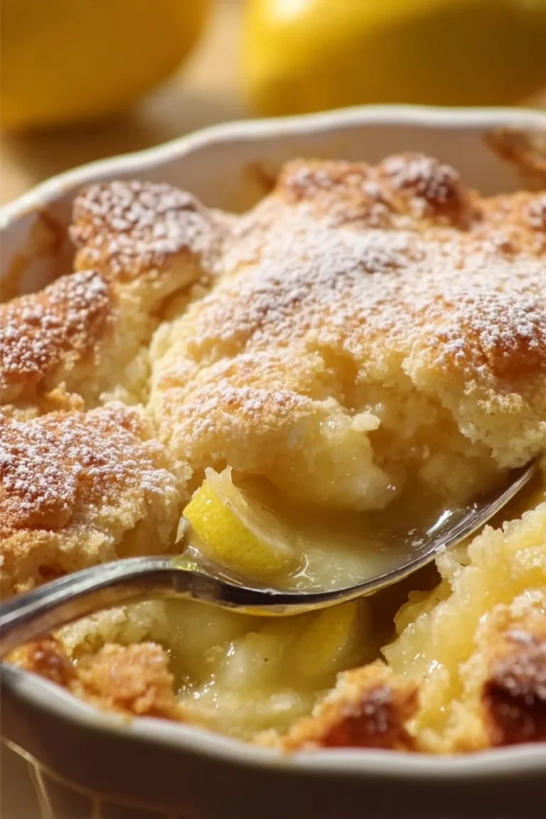 Delicious lemon cobbler dessert served warm with a golden crust