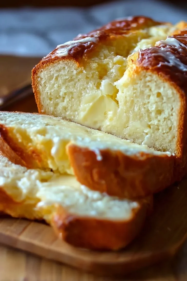 Sliced Lemon Cream Cheese Bread with a zesty lemon glaze