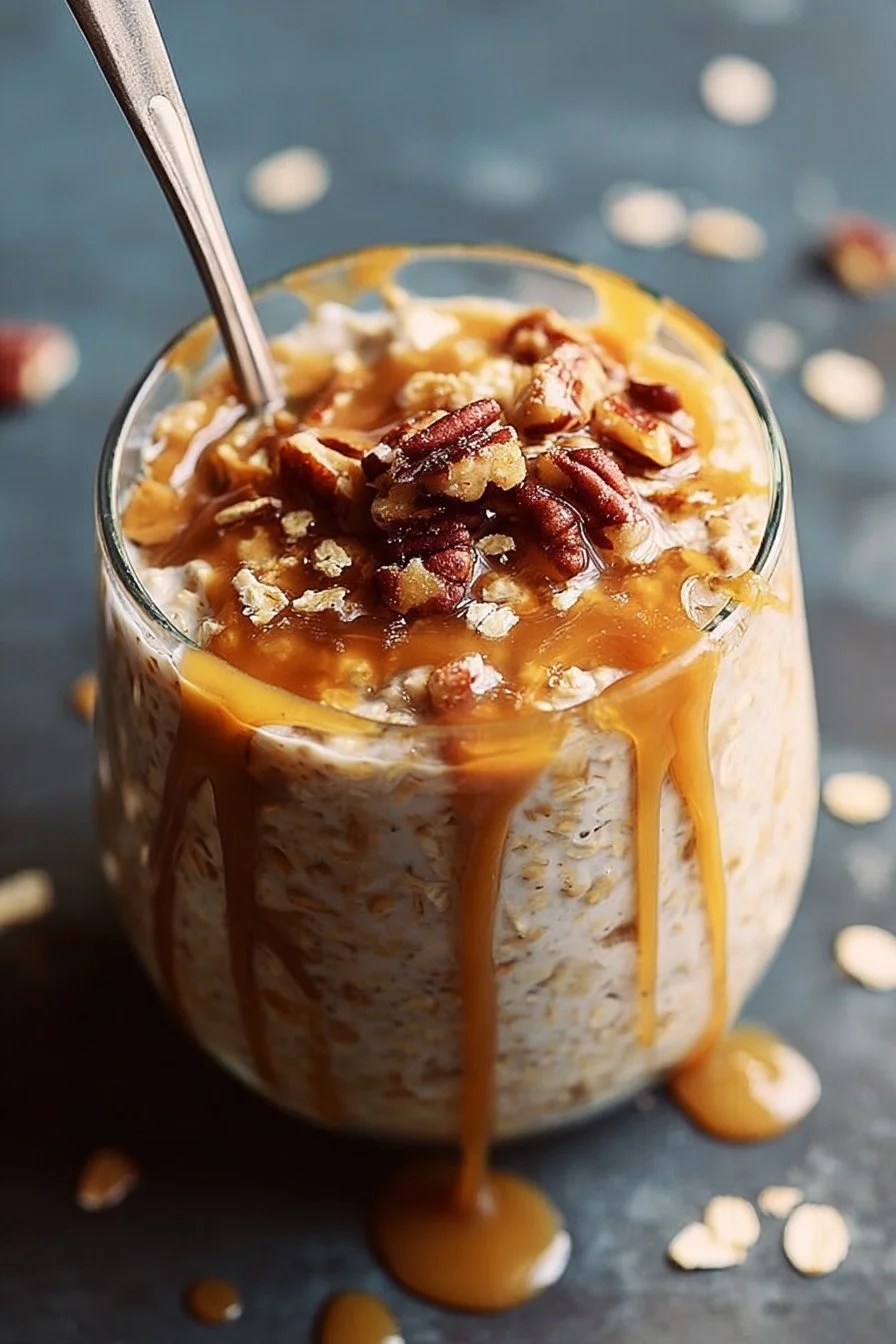 Bowl of maple brown sugar overnight oats topped with fruits and nuts