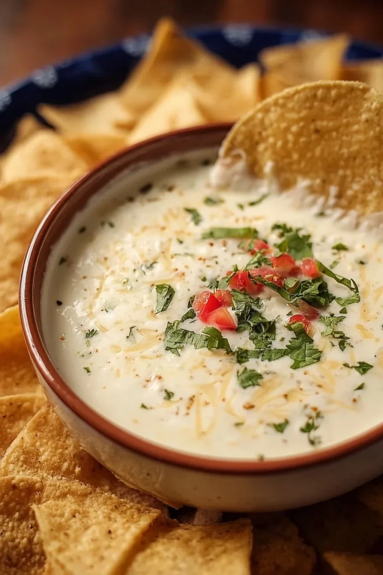 Creamy Mexican White Cheese Dip served with tortilla chips