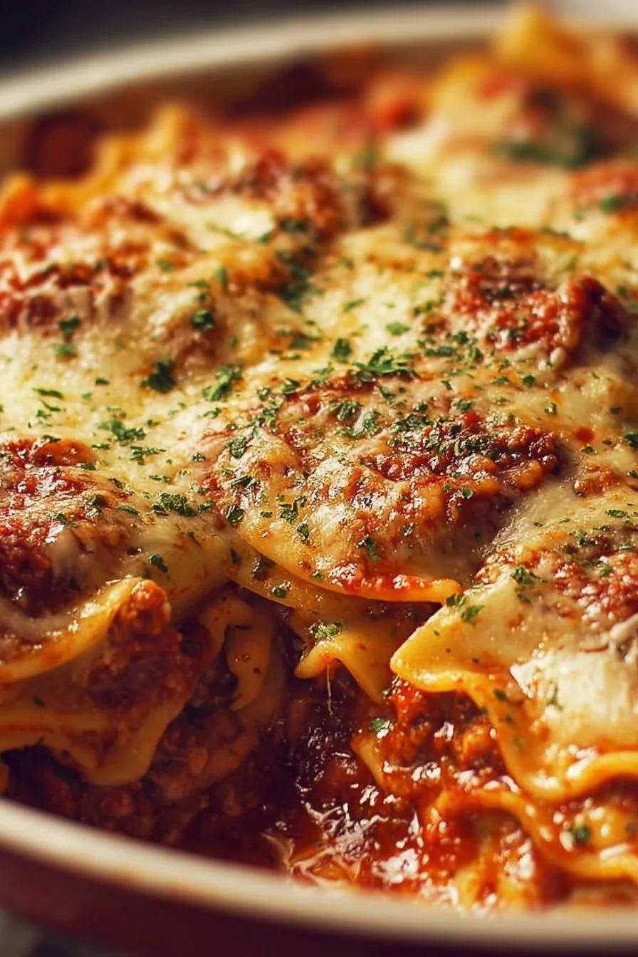 Delicious Million Dollar Ravioli Casserole with gooey cheese and savory sauce