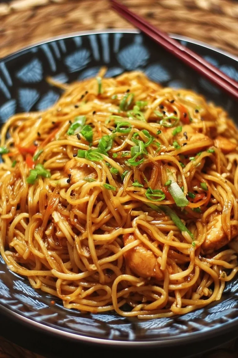 Delicious one-pot teriyaki noodles served with fresh vegetables