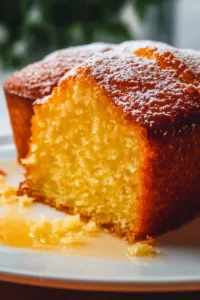 Moist and delicious homemade Orange Juice Cake sliced on a plate