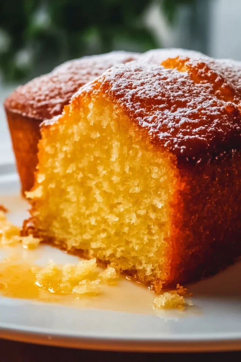 Moist and delicious homemade Orange Juice Cake sliced on a plate