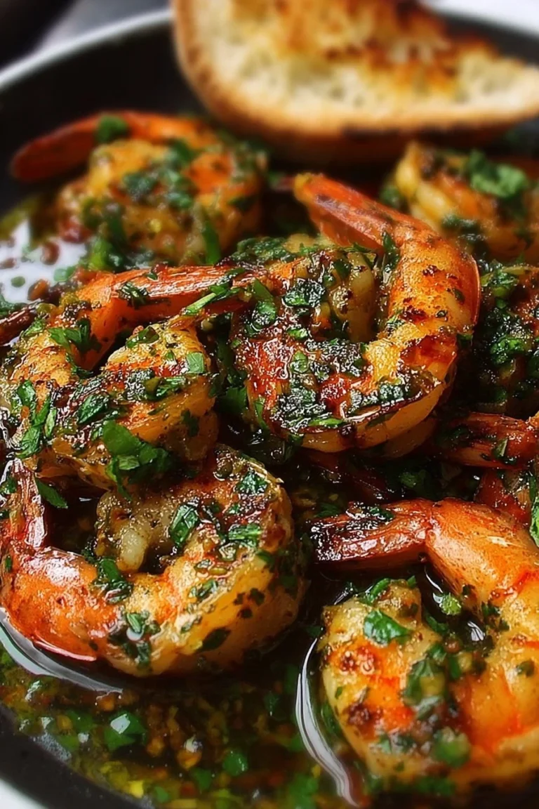 Delicious pan-seared chimichurri shrimp served on a plate
