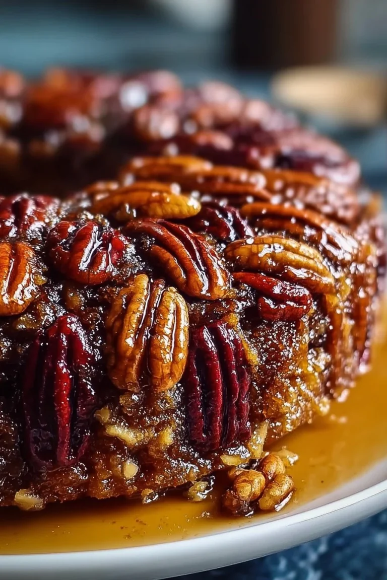 Pecan upside down cake with caramelized pecans and a moist base