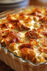 Delicious Poor Man Husband Casserole served in a rustic dish