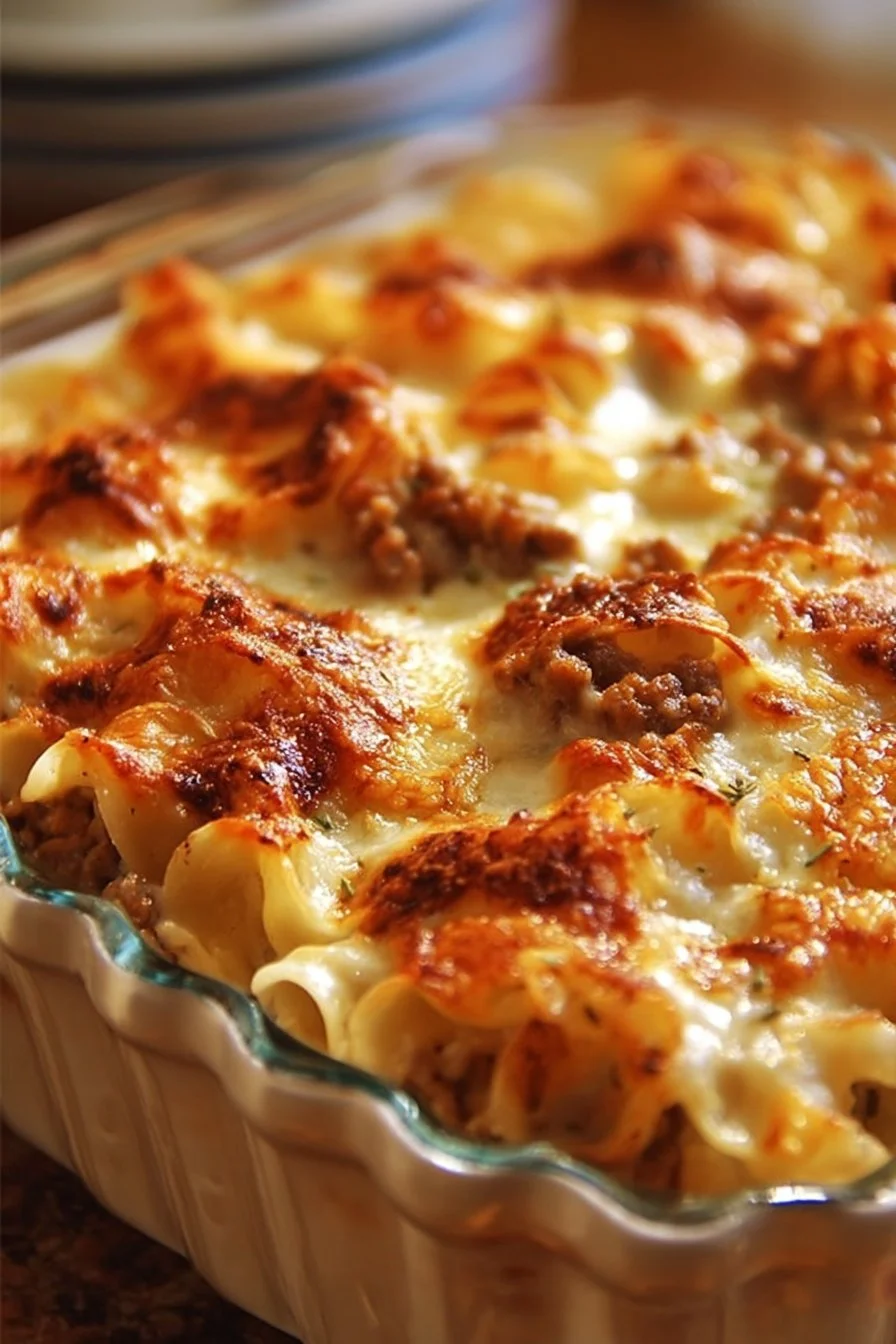 Delicious Poor Man Husband Casserole served in a rustic dish
