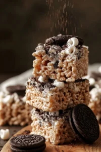 Delicious Rice Krispie Treats made with Oreos, perfect for a sweet snack.