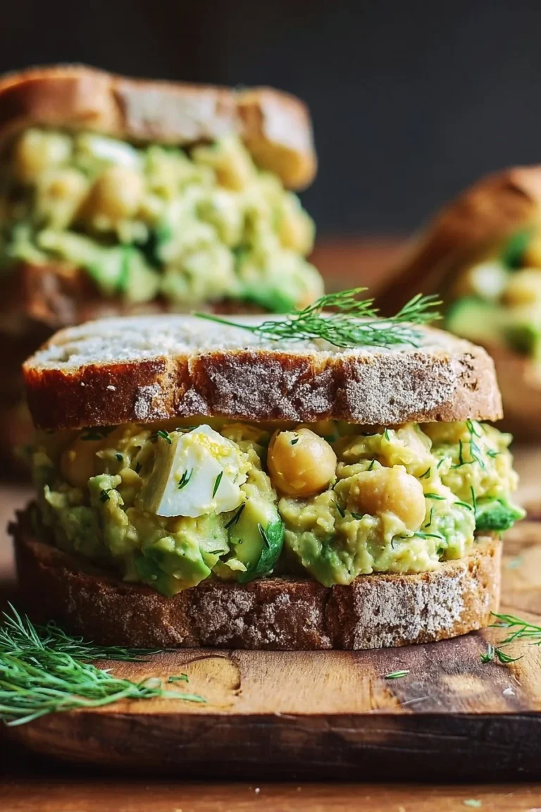 Smashed chickpea avocado dill pickle sandwich on a plate