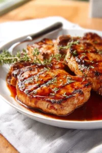 Delicious honey garlic pork chops on a serving plate