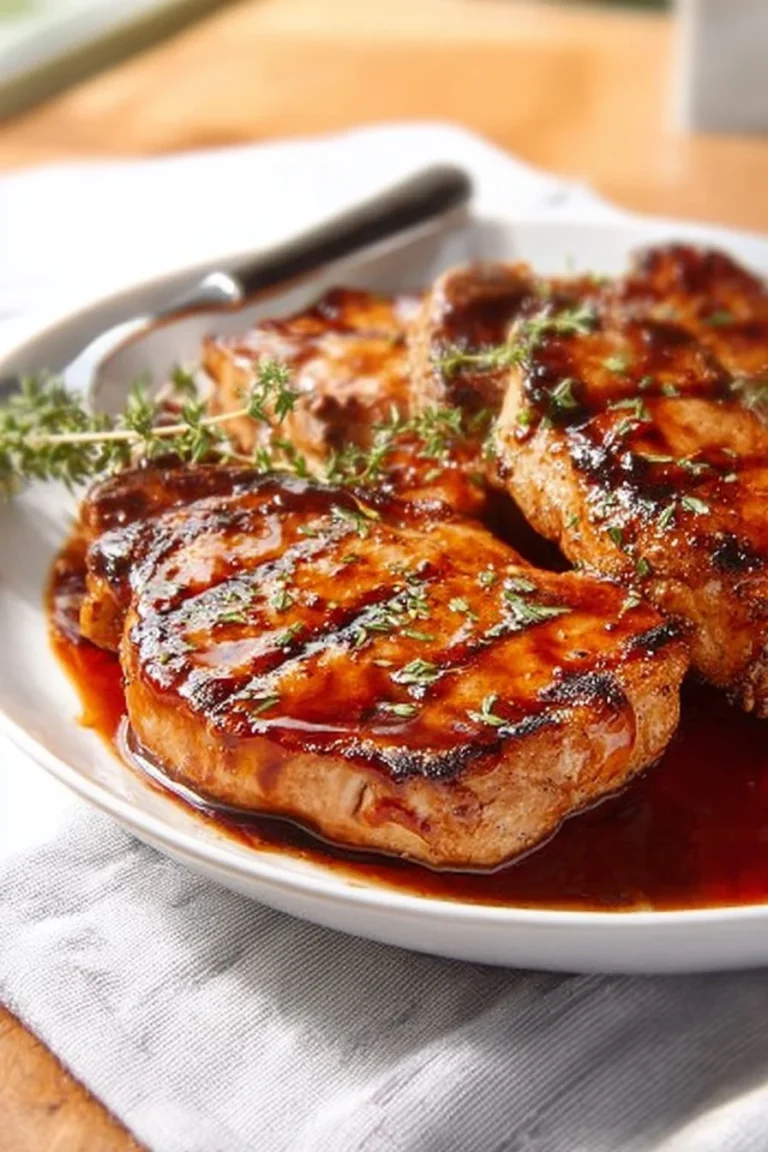 Delicious honey garlic pork chops on a serving plate